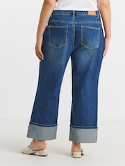 Simply Be Blue Cropped Straight Leg Turn Up Jeans - Image 2 of 4