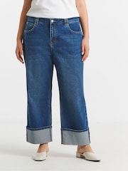 Simply Be Blue Cropped Straight Leg Turn Up Jeans - Image 3 of 4
