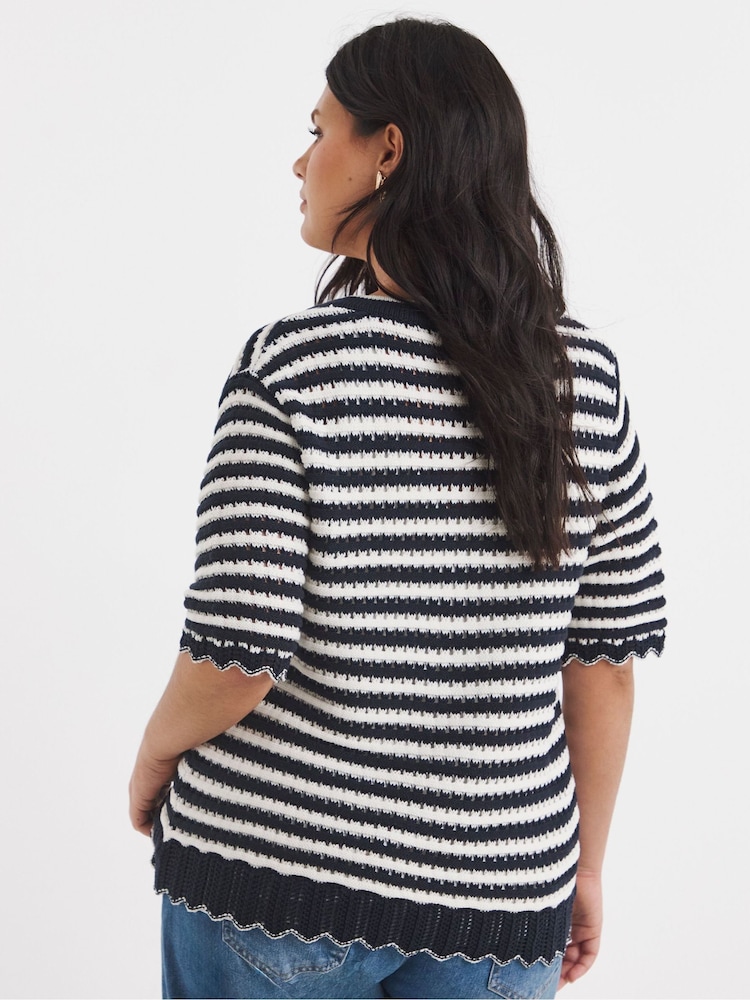 Simply Be Blue Stripe Short Sleeve Frill Cardigan - Image 2 of 4 Simply Be Blue Stripe Short Sleeve Frill Cardigan - Image 2 of 4