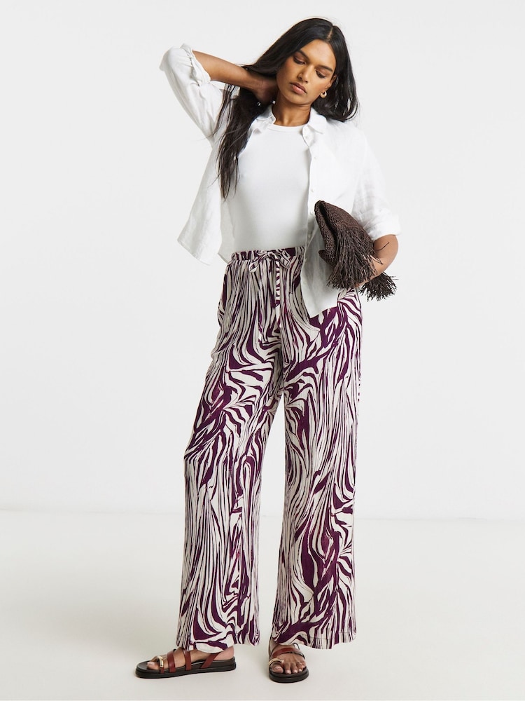 Simply Be Brown Crinkle Wide Leg Trousers - Image 1 of 4