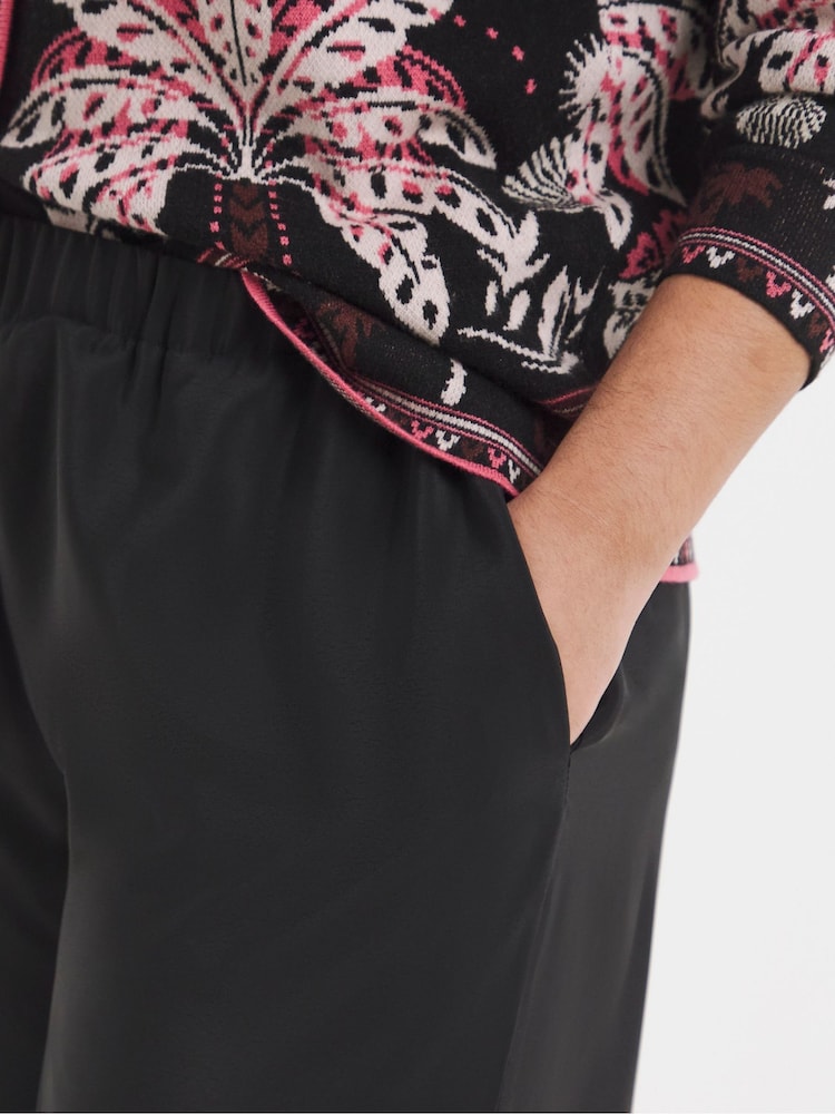 Simply Be Black Palm Printed Wide Leg Trousers - Image 2 of 4