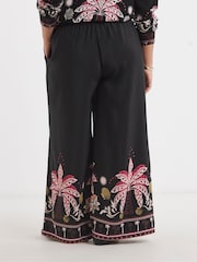 Simply Be Black Palm Printed Wide Leg Trousers - Image 4 of 4