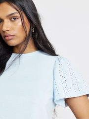 Simply Be Blue Crew Neck Peplum Stretch Broderie Top - Image 4 of 4