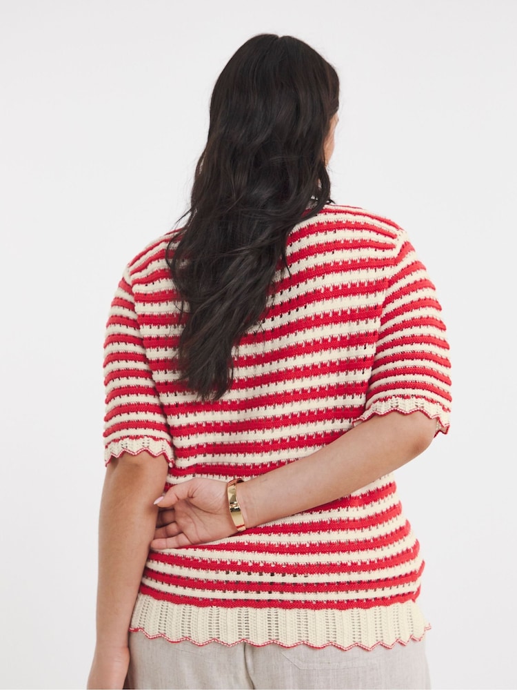 Simply Be Red Stripe Short Sleeve Frill Cardigan - Image 2 of 4 Simply Be Red Stripe Short Sleeve Frill Cardigan - Image 2 of 4