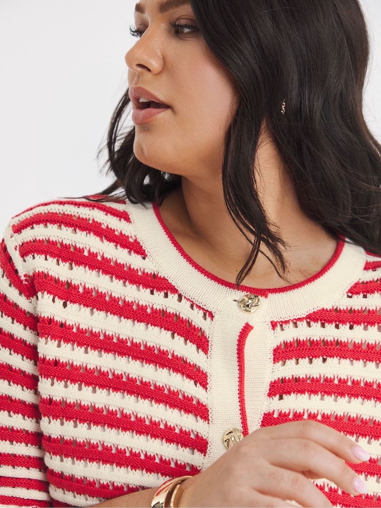 Simply Be Red Stripe Short Sleeve Frill Cardigan - Image 4 of 4 Simply Be Red Stripe Short Sleeve Frill Cardigan - Image 4 of 4