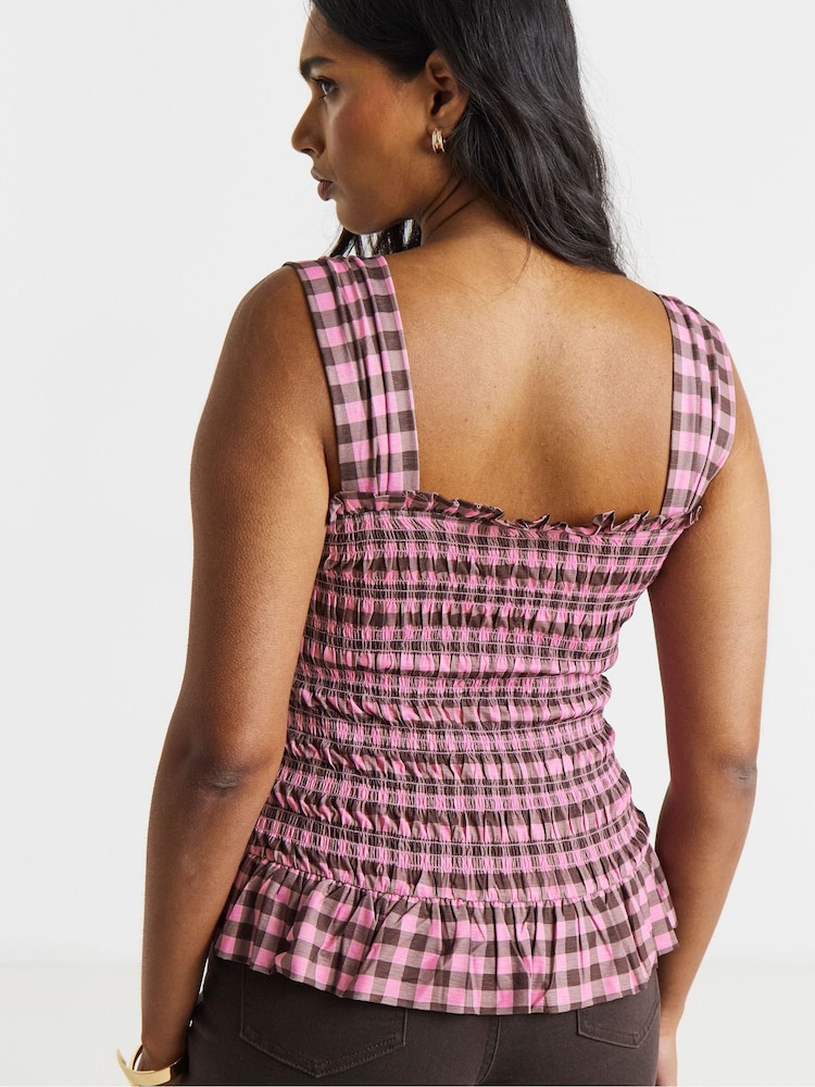 Simply Be Pink Puff Sleeve Shirred Mesh Top - Image 2 of 4