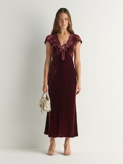 Rixo Red Amari Velvet Lace Trim Midi Dress - Image 1 of 6