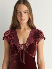 Rixo Red Amari Velvet Lace Trim Midi Dress - Image 3 of 6