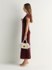 Rixo Red Amari Velvet Lace Trim Midi Dress - Image 4 of 6