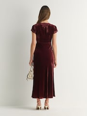 Rixo Red Amari Velvet Lace Trim Midi Dress - Image 5 of 6