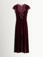 Rixo Red Amari Velvet Lace Trim Midi Dress - Image 6 of 6