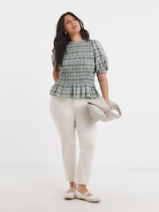 Simply Be Blue Check Peplum Blouse - Image 1 of 4