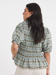 Simply Be Blue Check Peplum Blouse - Image 2 of 4