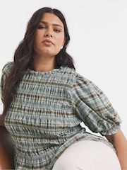 Simply Be Blue Check Peplum Blouse - Image 3 of 4