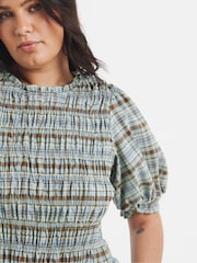 Simply Be Blue Check Peplum Blouse - Image 4 of 4