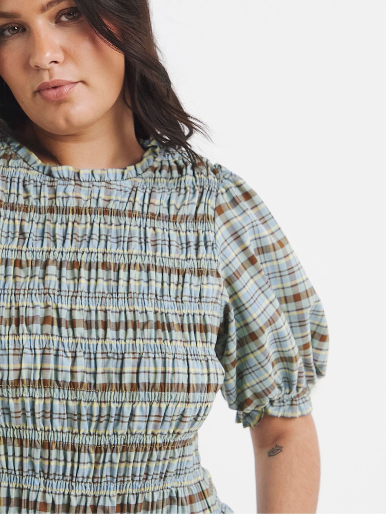 Simply Be Blue Check Peplum Blouse - Image 4 of 4