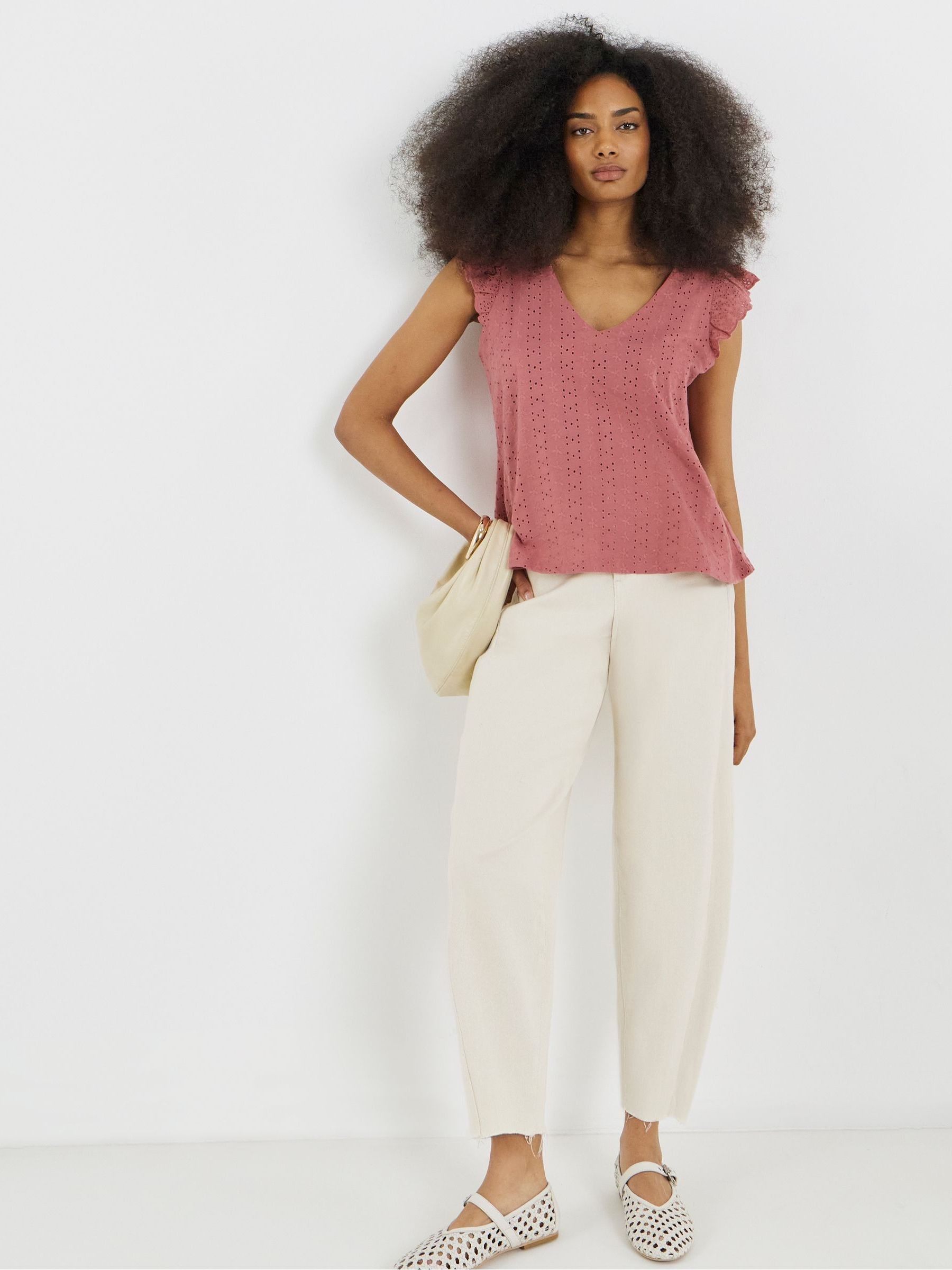 Buy Simply Be Pink V-Neck Ruffle Sleeve Stretch Broderie Top from