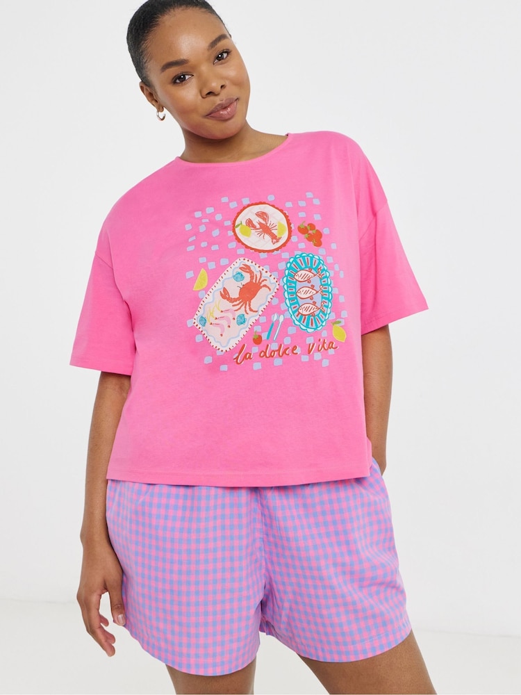 Simply Be Pink Gingham Summer Shortie Set - Image 1 of 4