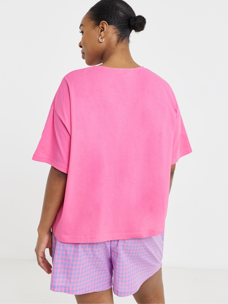 Simply Be Pink Gingham Summer Shortie Set - Image 2 of 4