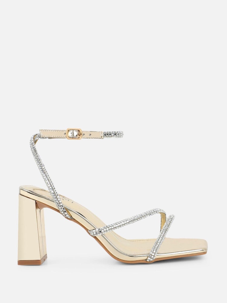Simmi London Gold Maisie Diamante Block Heeled Sandals - Image 2 of 4