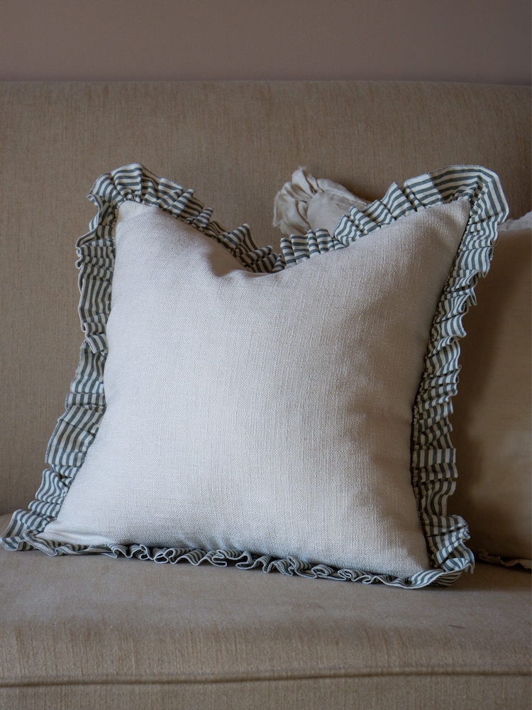 Ellenvale Interiors Cream Bella Stripe Ruffle Cushion Cover 45 X 45cm - Image 1 of 5 Ellenvale Interiors Cream Bella Stripe Ruffle Cushion Cover 45 X 45cm - Image 1 of 5