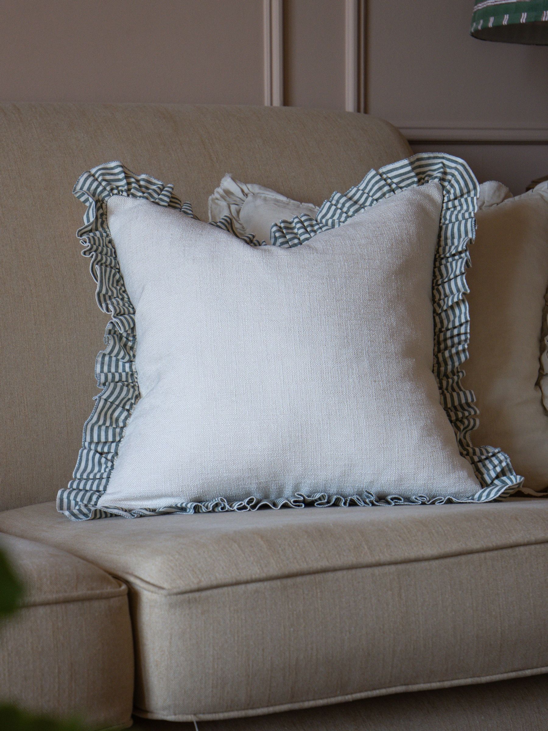 Buy Ellenvale Interiors Cream Bella Ruffle Stripe Cushion Cover from ...