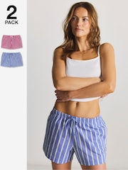 Simply Be White Pretty Secrets 2 Pack Striped Woven Pyjama Shorts - Image 1 of 5