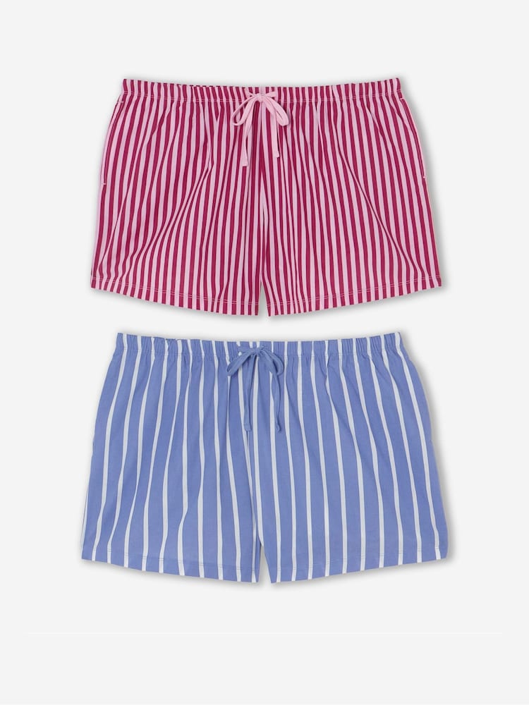 Simply Be White Pretty Secrets 2 Pack Striped Woven Pyjama Shorts - Image 5 of 5