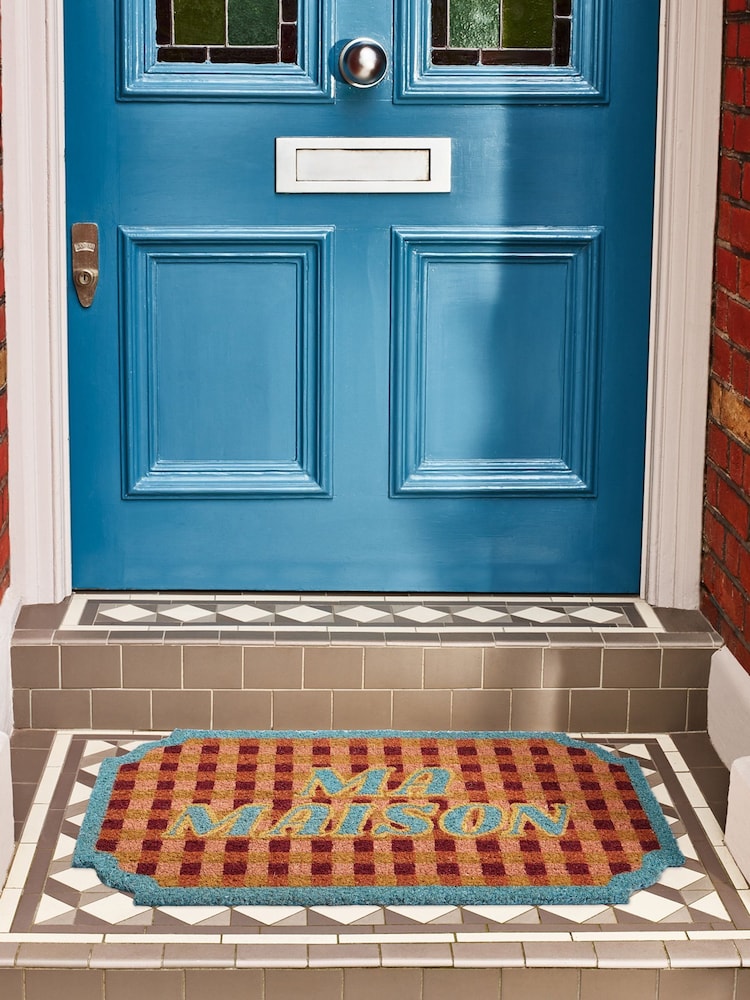 Oliver Bonas Pink Ma Maison Chequerboard Doormat - Image 1 of 4