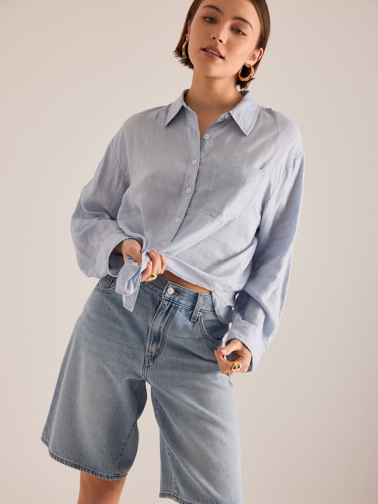 Anthropologie Maeve Shrunken Bennet Linen Buttondown Shirt - Image 1 of 4 Anthropologie Maeve Shrunken Bennet Linen Buttondown Shirt - Image 1 of 4