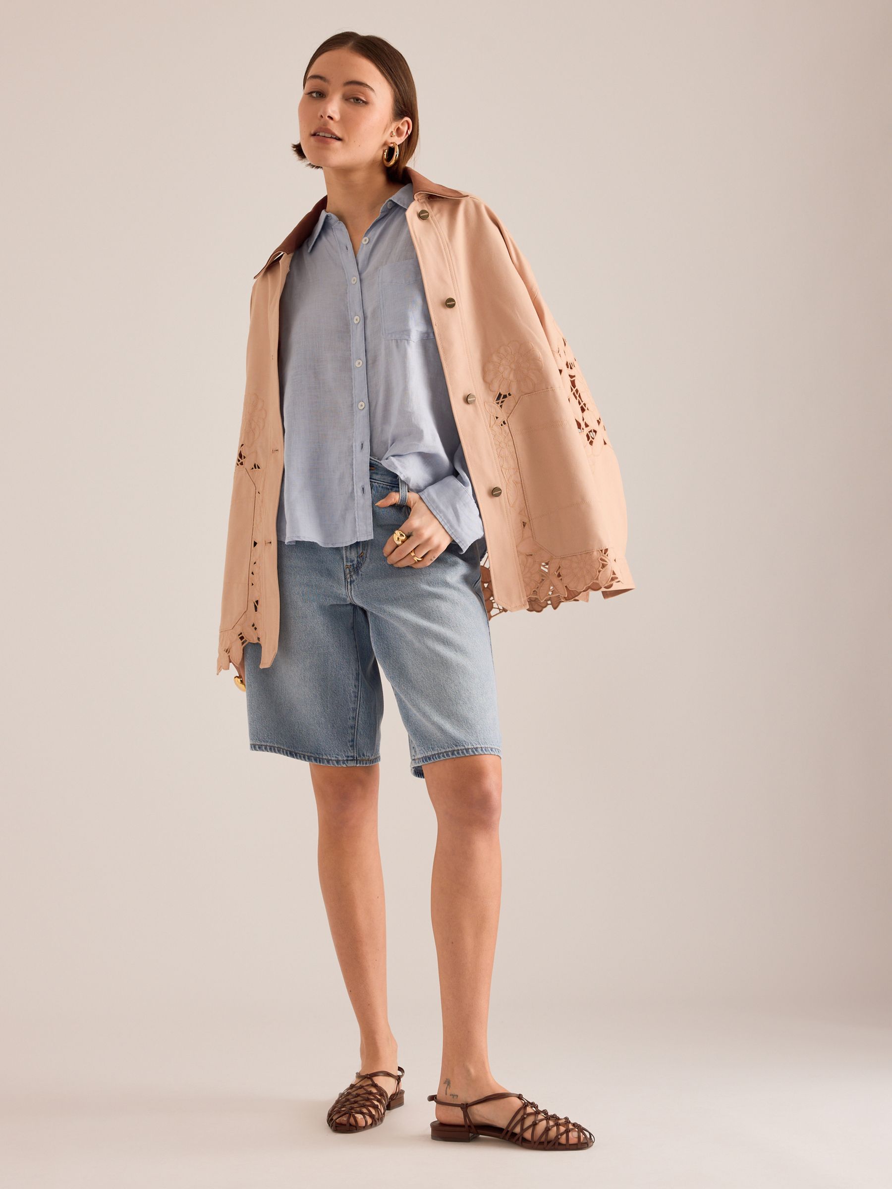 Buy Anthropologie Blue Maeve Long Sleeved Shrunken Bennet Linen