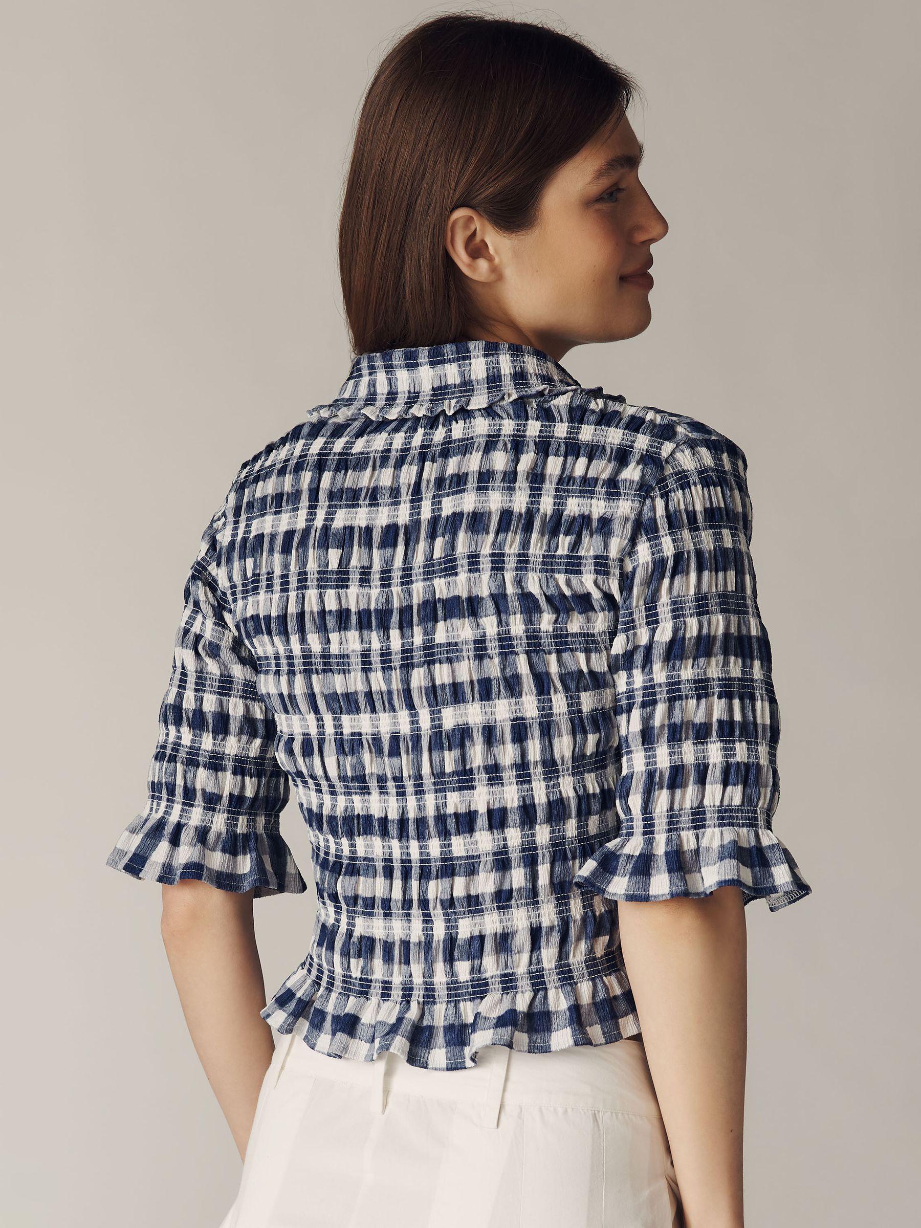 Buy Anthropologie Blue Gingham Maeve Ruffle Button-Front Short