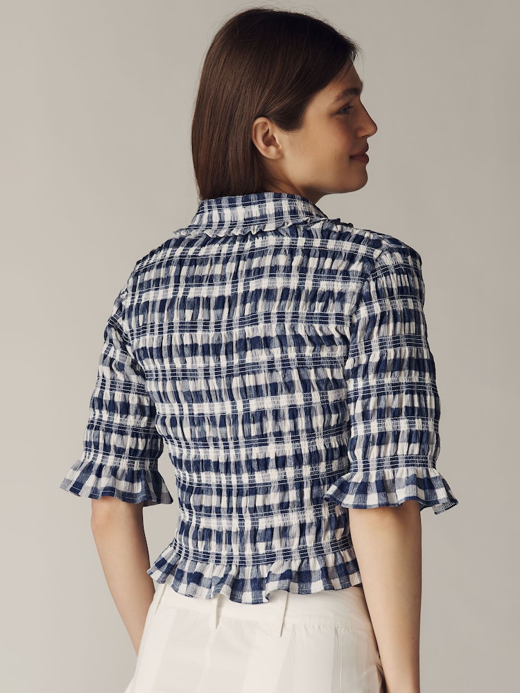 Albastru - Bluză Anthropologie Maeve cu volane și nasturi în față - Imaginea 2 din 4 Albastru - Bluză Anthropologie Maeve cu volane și nasturi în față - Imaginea 2 din 4