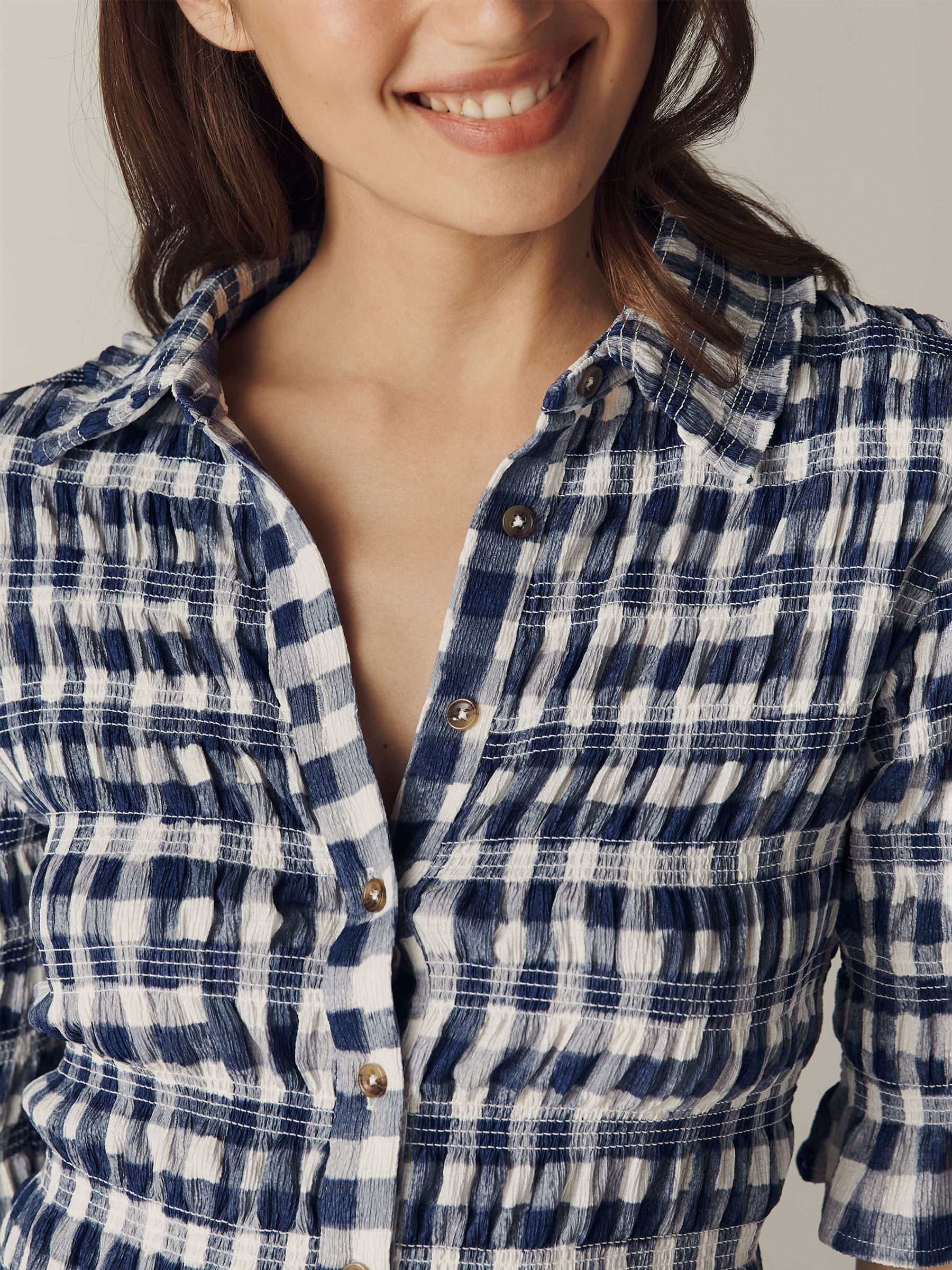 Buy Anthropologie Blue Gingham Maeve Ruffle Button-Front Short