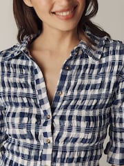 Albastru - Bluză Anthropologie Maeve cu volane și nasturi în față - Imaginea 3 din 4