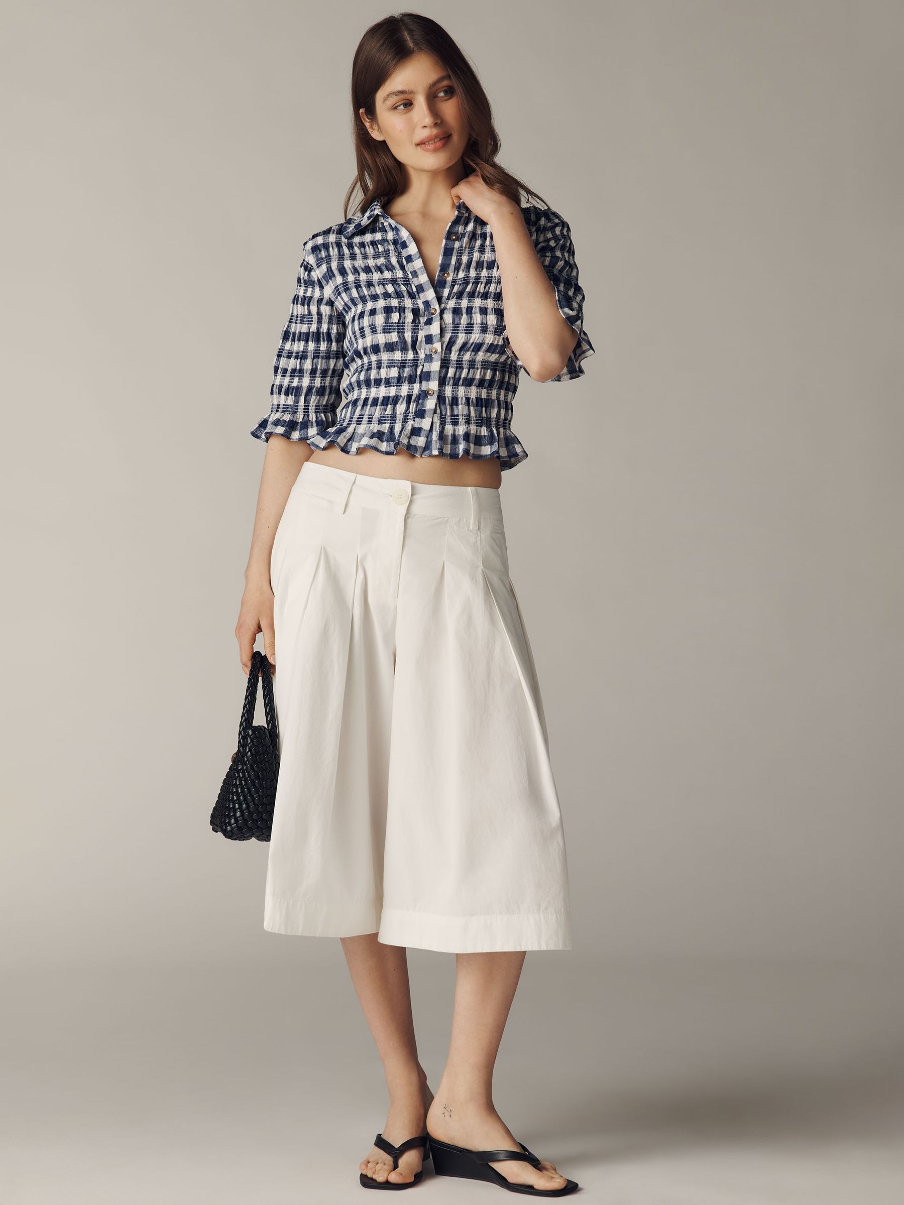 Buy Anthropologie Blue Gingham Maeve Ruffle Button-Front Short