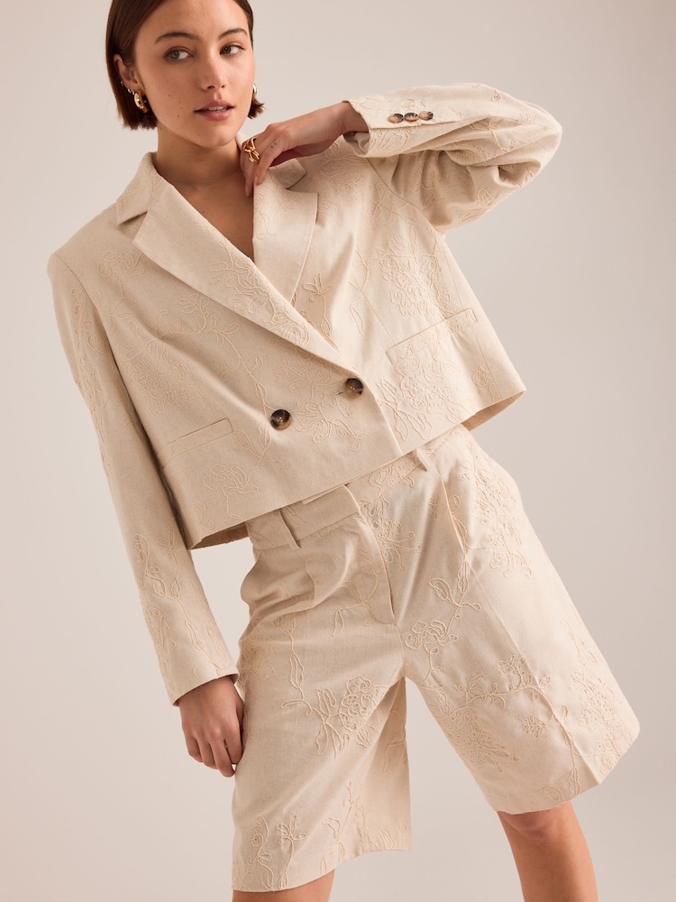 Anthropologie Cream Maeve Embroidered Cropped Blazer - Image 1 of 4