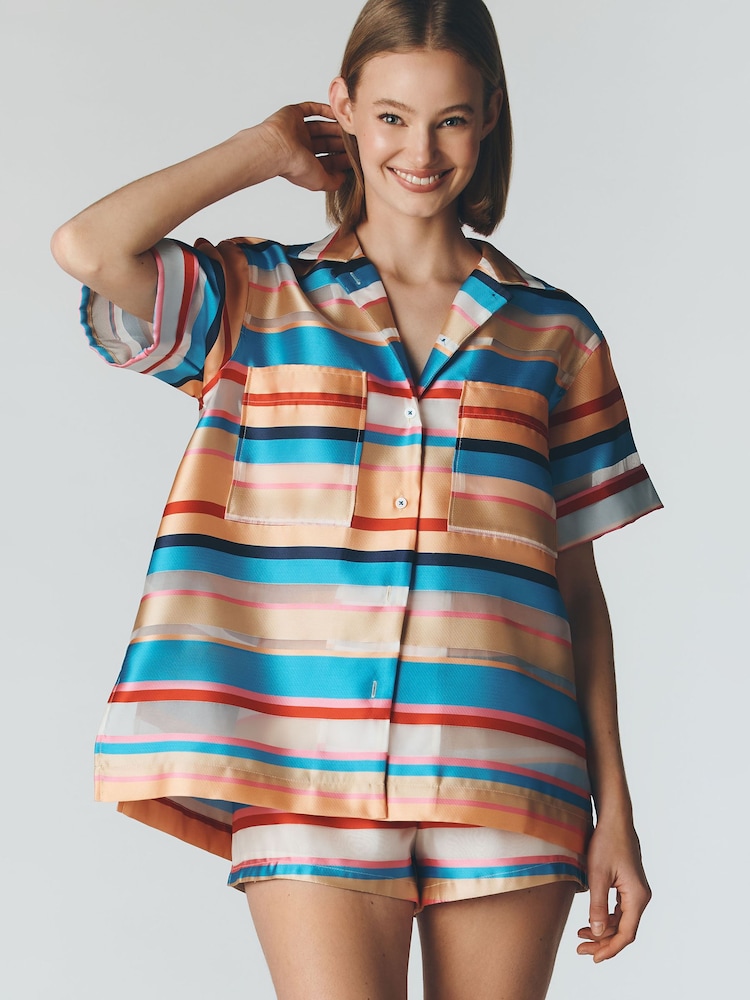 Anthropologie Orange Maeve Oversized Stripe Shirt - Image 1 of 4