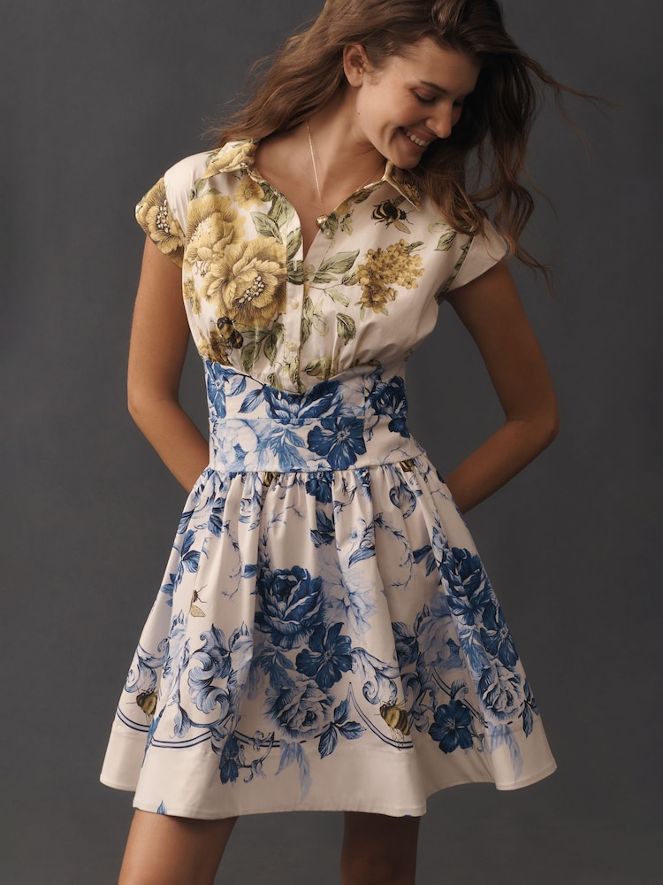 Anthropologie Yellow Maeve Cap-Sleeve Waisted Mini Shirt Dress - Image 1 of 4