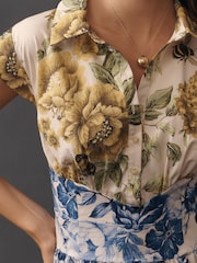 Anthropologie Yellow Maeve Cap-Sleeve Waisted Mini Shirt Dress - Image 4 of 4