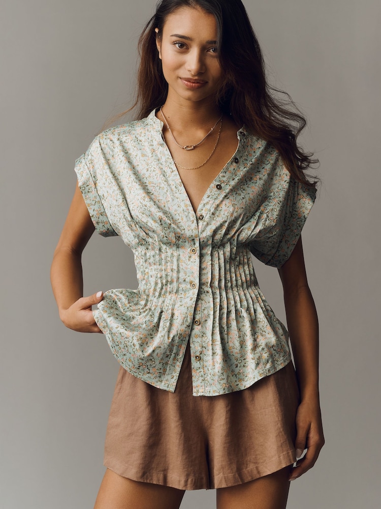 Anthropologie Pilcro Linden Silky Pleated Waisted Blouse - Image 1 of 4