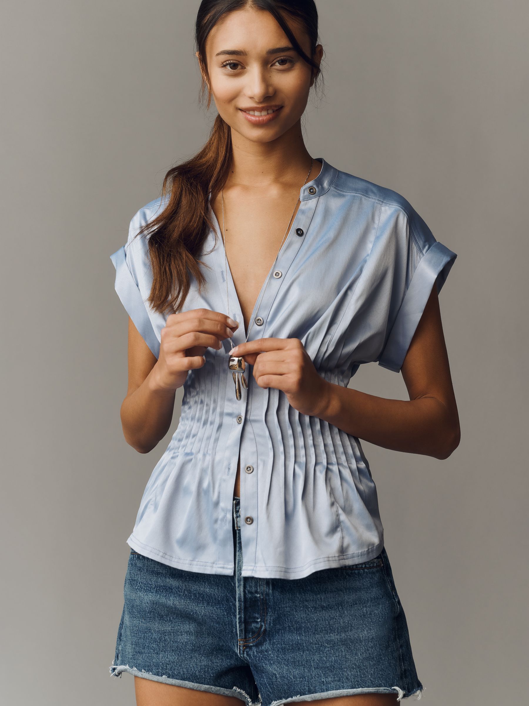 Buy Anthropologie Light Blue Pilcro Linden Short Sleeved Silky