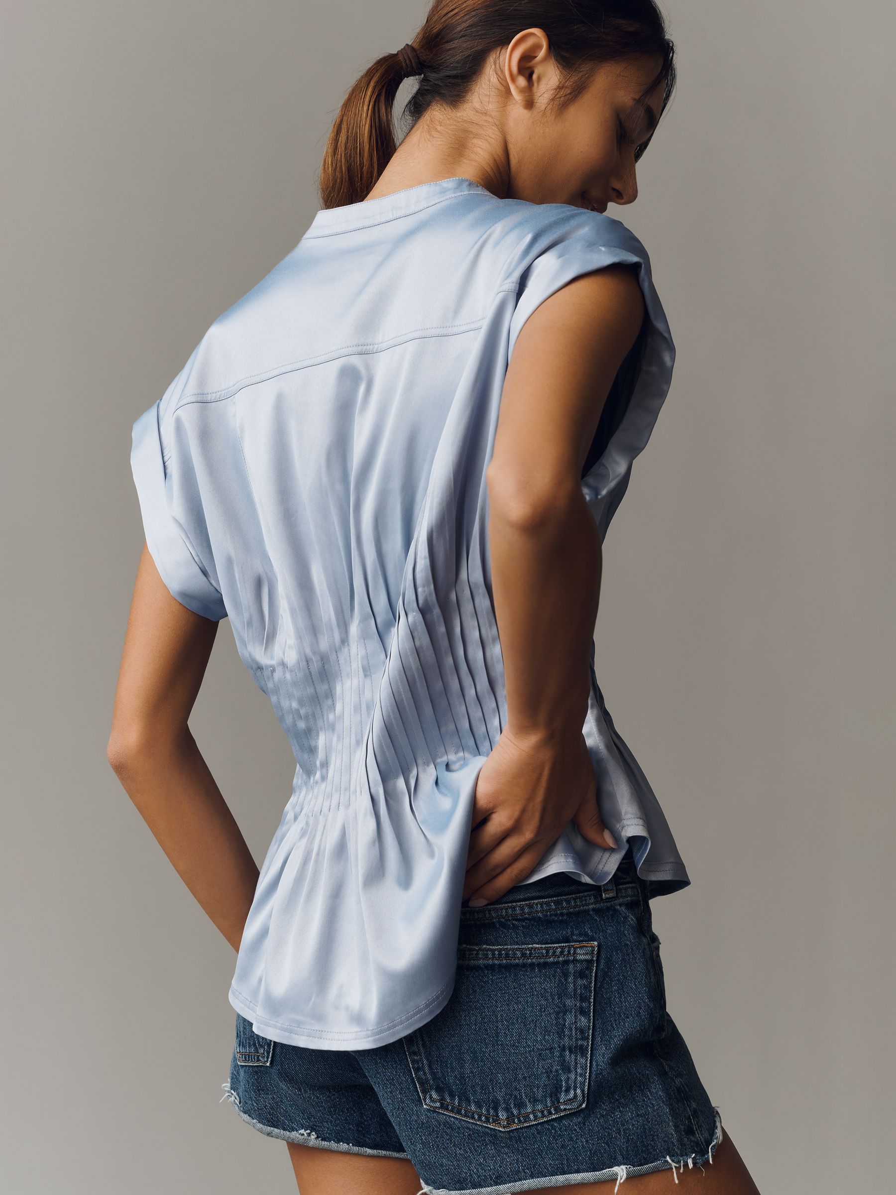 Buy Anthropologie Light Blue Pilcro Linden Short Sleeved Silky