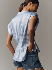 Anthropologie Pilcro Linden Silky Pleated Waisted Blouse - Image 4 of 4
