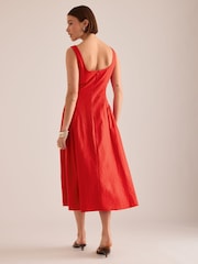 أحمر - فستان متوسط الطول من القطن والكتان بقصّة ساعة رملية من Anthropologie - Image 3 of 4