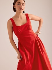 أحمر - فستان متوسط الطول من القطن والكتان بقصّة ساعة رملية من Anthropologie - Image 4 of 4