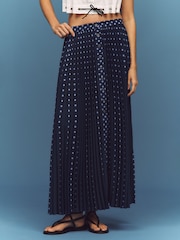 Anthropologie Blue Maeve Pleated Button-Front Maxi Skirt - Image 1 of 4