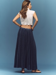 Anthropologie Blue Maeve Pleated Button-Front Maxi Skirt - Image 4 of 4