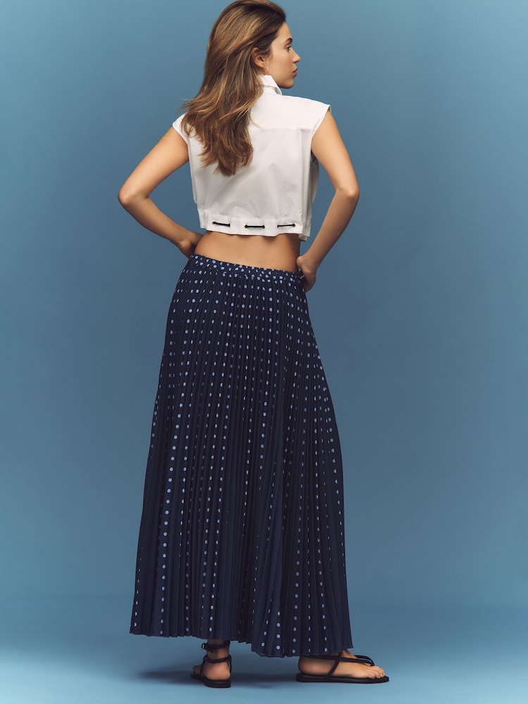 Anthropologie Blue Maeve Pleated Button-Front Maxi Skirt - Image 4 of 4