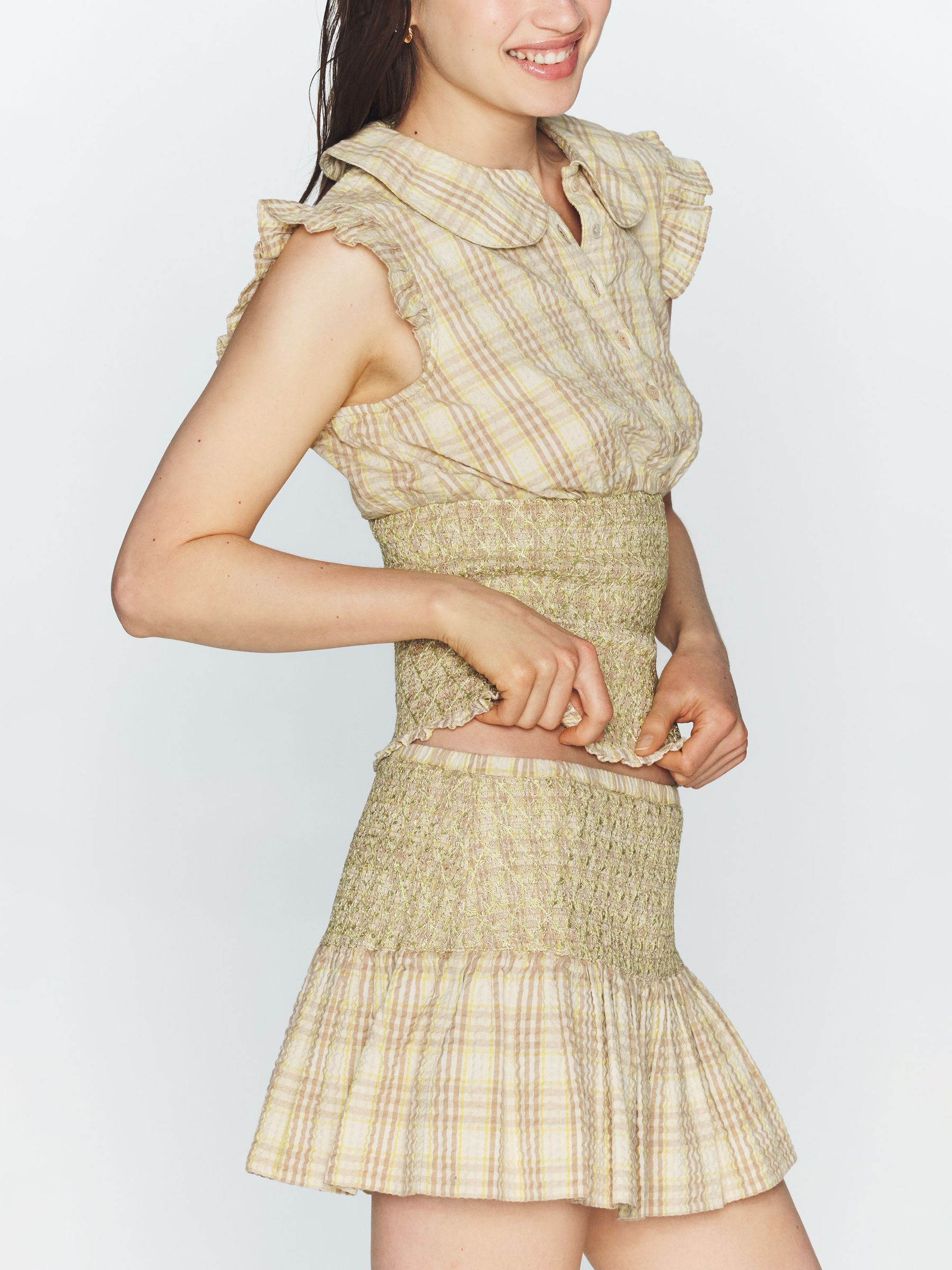 Buy Anthropologie Yellow Maeve Smocked Short-Sleeve Waisted Top